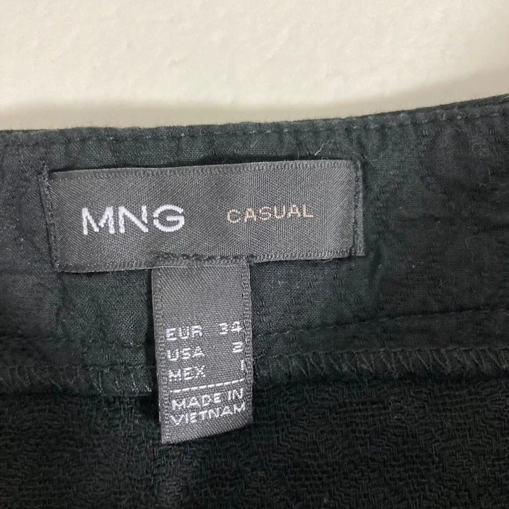 Mango Casual Mini Skirt Womens 2 Black Quilted Faux Leather Trim Pockets - Picture 3 of 12